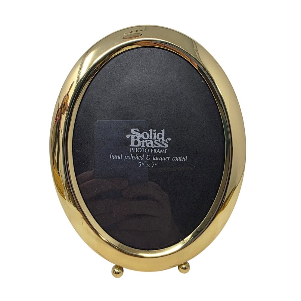 Vintage Solid Brass Oval 5x7 Picture Frame Gold Footed Tabletop Frame